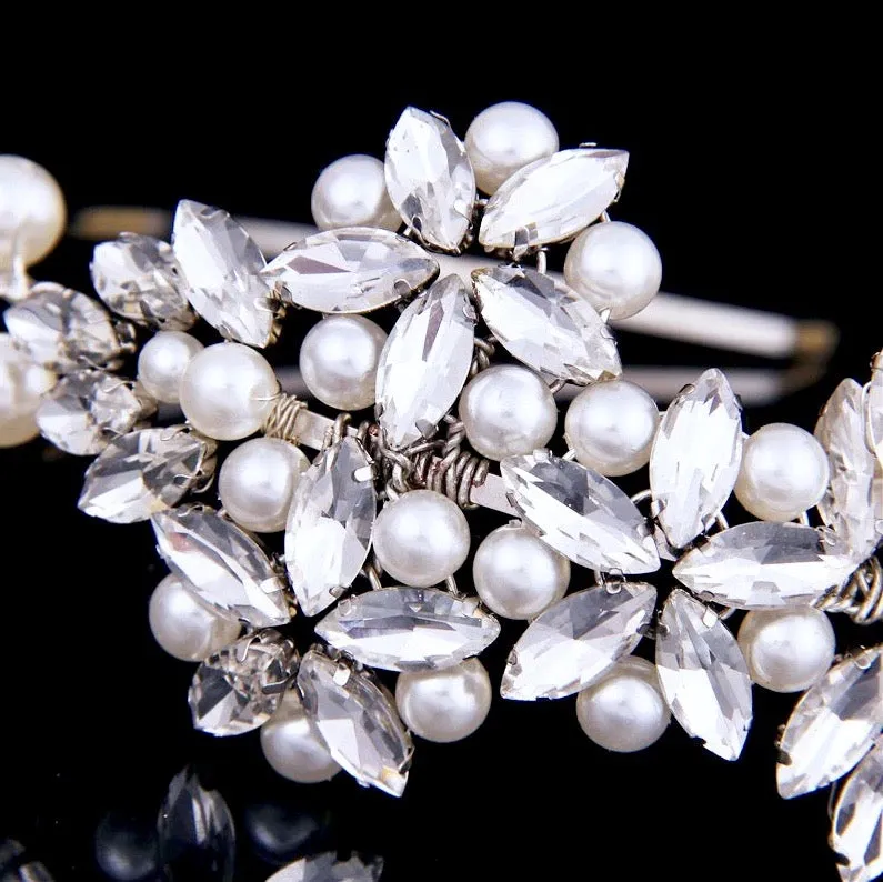 "Cornelia" - Silver Pearl and Crystal Bridal Side-Headband