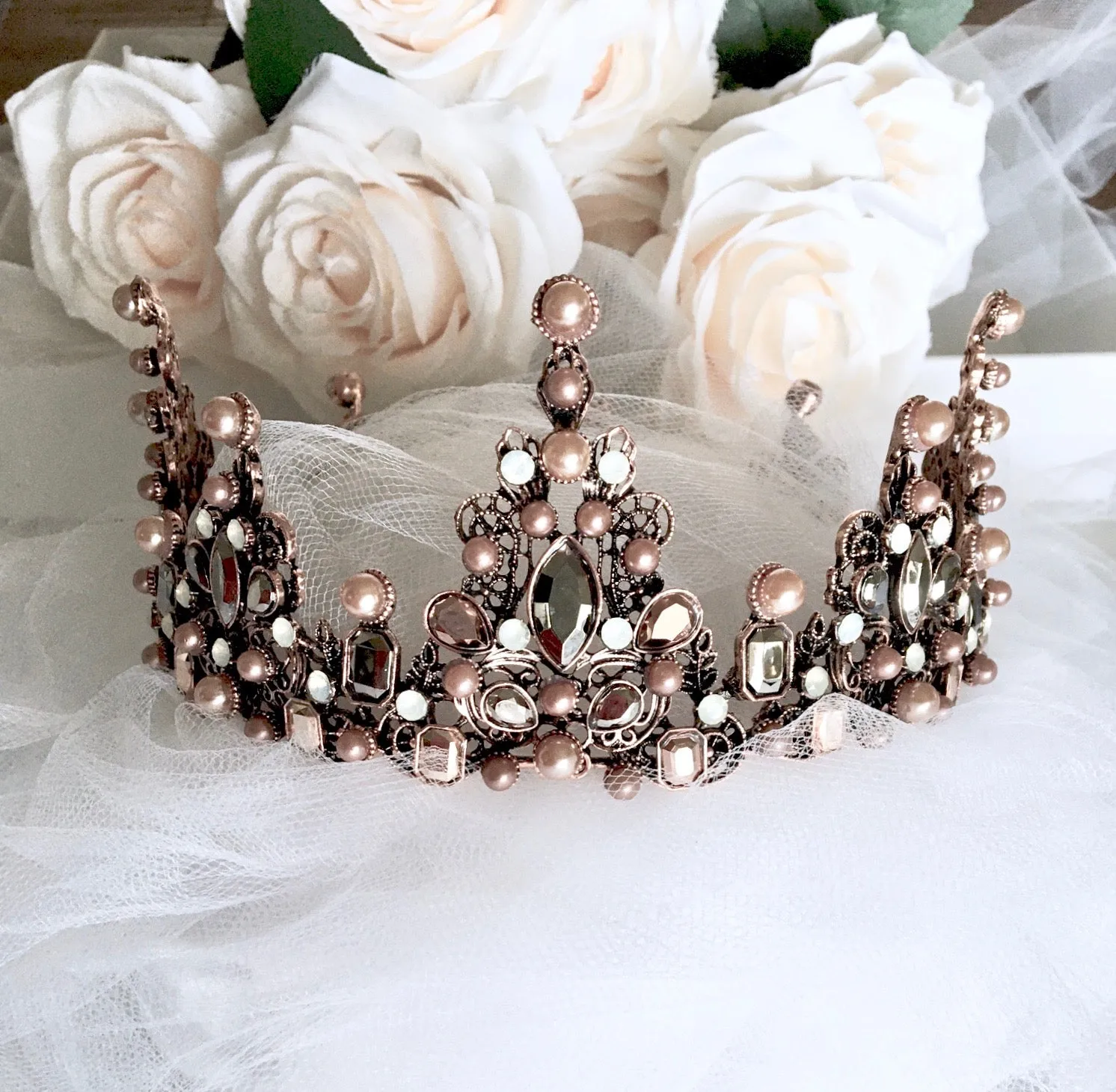 "Eliette" - Baroque Pearl Bridal Crown Tiara