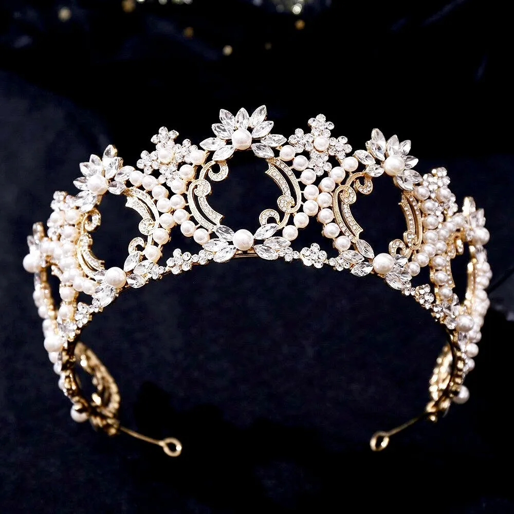 "Everleigh" - Pearl and Crystal Bridal Tiara - Available in Gold and Silver