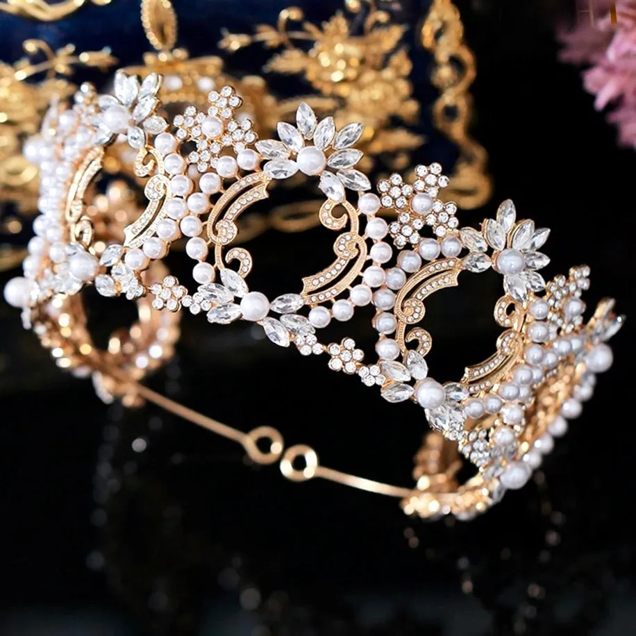 "Everleigh" - Pearl and Crystal Bridal Tiara - Available in Gold and Silver