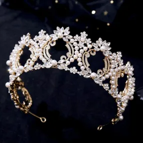"Everleigh" - Pearl and Crystal Bridal Tiara - Available in Gold and Silver