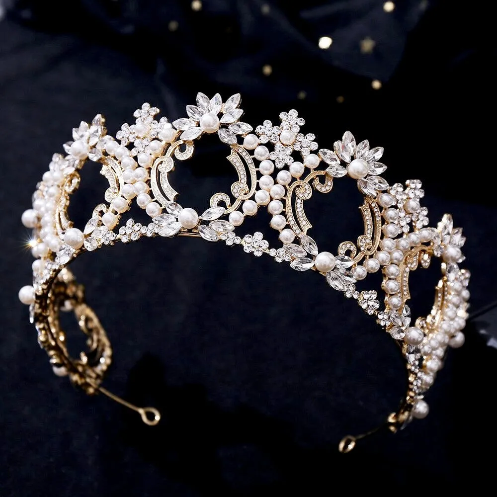 "Everleigh" - Pearl and Crystal Bridal Tiara - Available in Gold and Silver