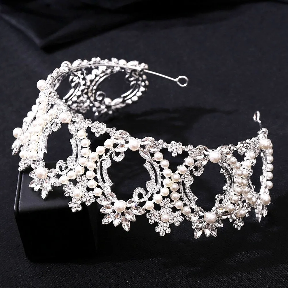 "Everleigh" - Pearl and Crystal Bridal Tiara - Available in Gold and Silver