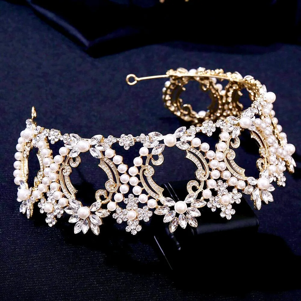 "Everleigh" - Pearl and Crystal Bridal Tiara - Available in Gold and Silver