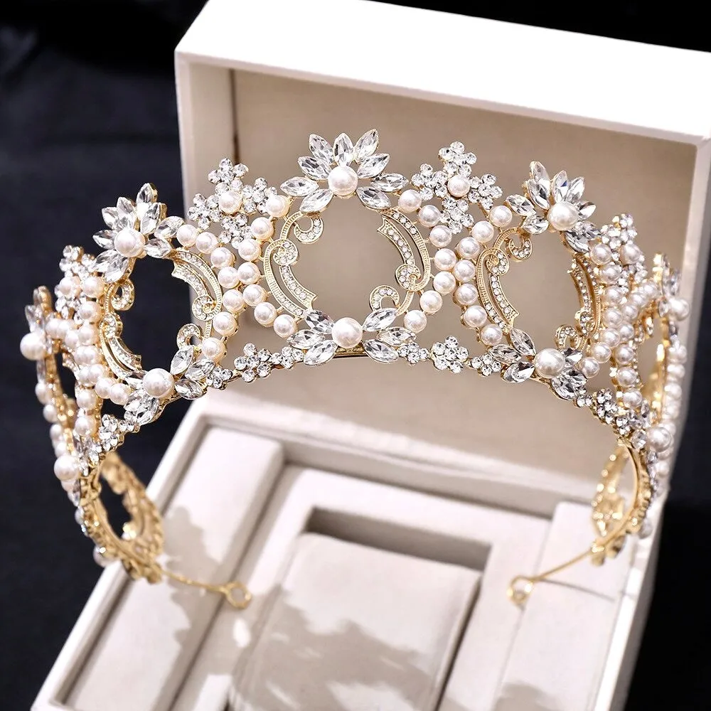 "Everleigh" - Pearl and Crystal Bridal Tiara - Available in Gold and Silver
