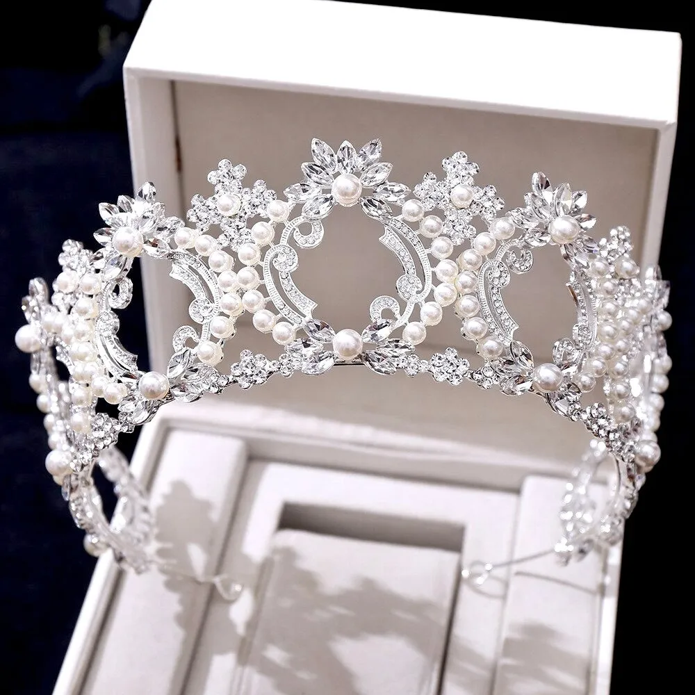 "Everleigh" - Pearl and Crystal Bridal Tiara - Available in Gold and Silver