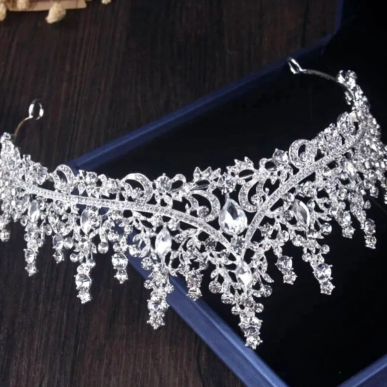 "Gayle" - Silver Cubic Zirconia 3-Piece Bridal Jewelry Set With Tiara