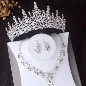 "Gayle" - Silver Cubic Zirconia 3-Piece Bridal Jewelry Set With Tiara