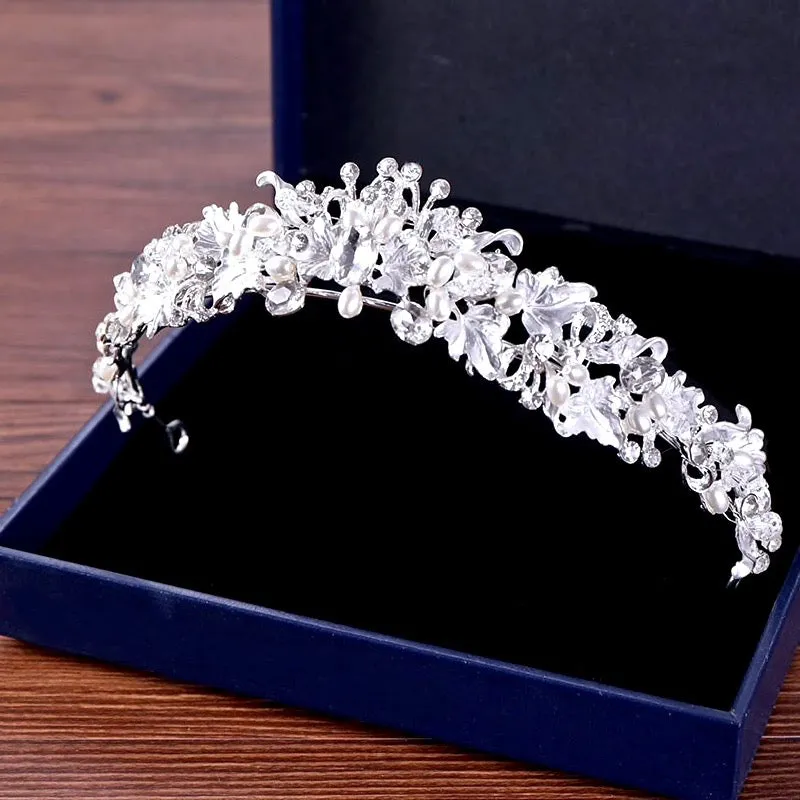 "Giada" - Pearl and Crystal Bridal Tiara - Available in Yellow Gold and Silver