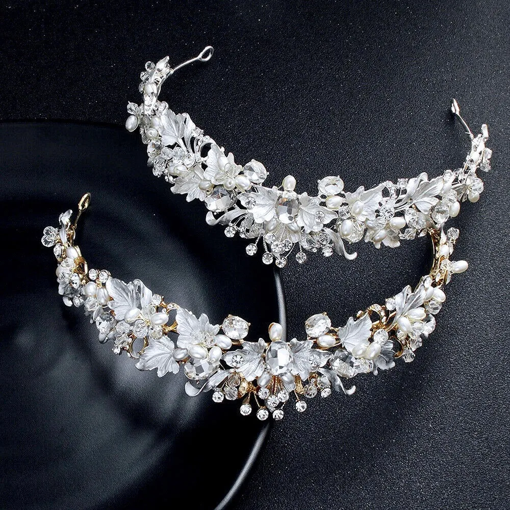 "Giada" - Pearl and Crystal Bridal Tiara - Available in Yellow Gold and Silver