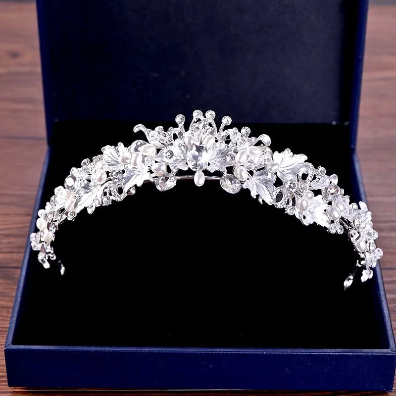 "Giada" - Pearl and Crystal Bridal Tiara - Available in Yellow Gold and Silver