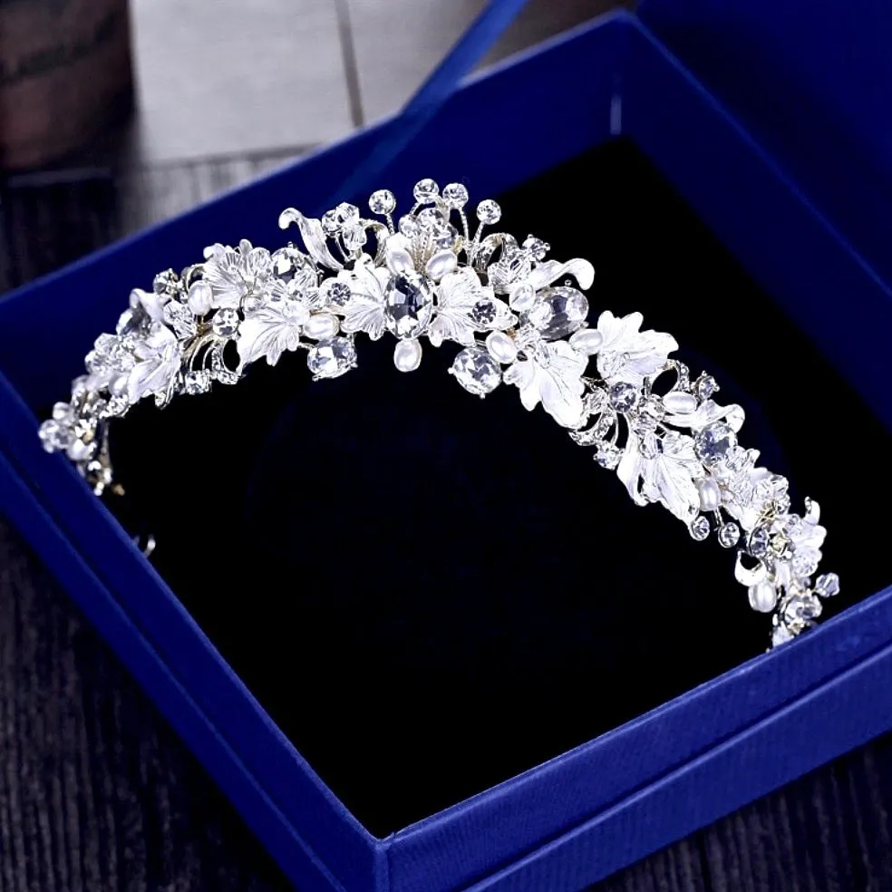 "Giada" - Pearl and Crystal Bridal Tiara - Available in Yellow Gold and Silver