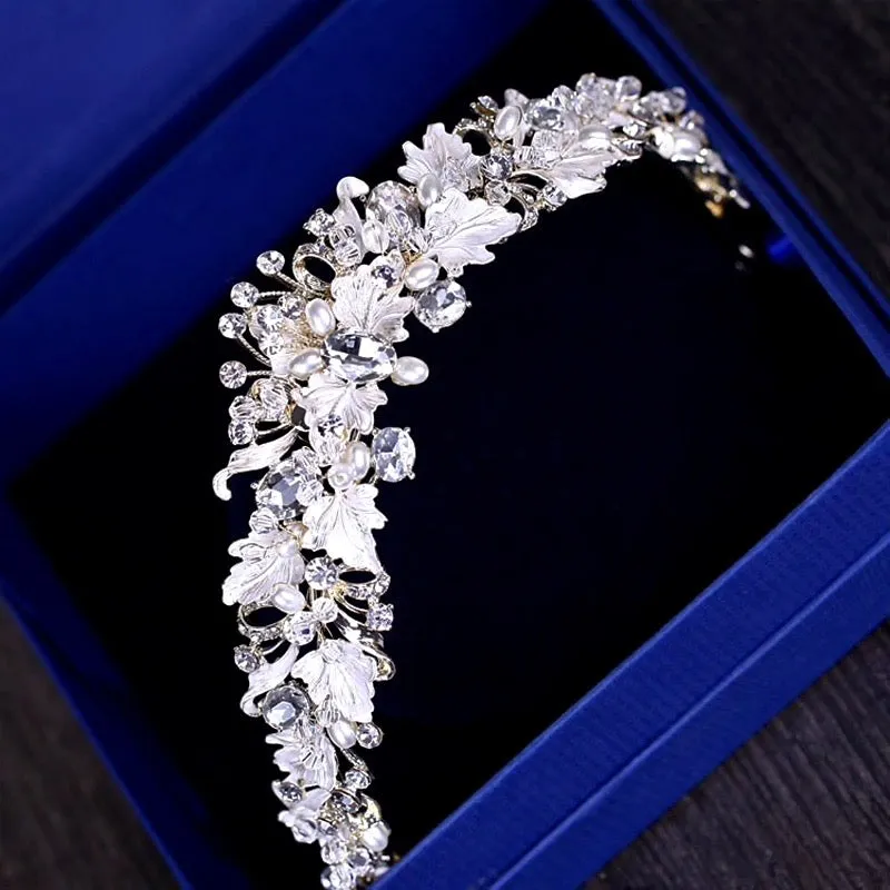 "Giada" - Pearl and Crystal Bridal Tiara - Available in Yellow Gold and Silver