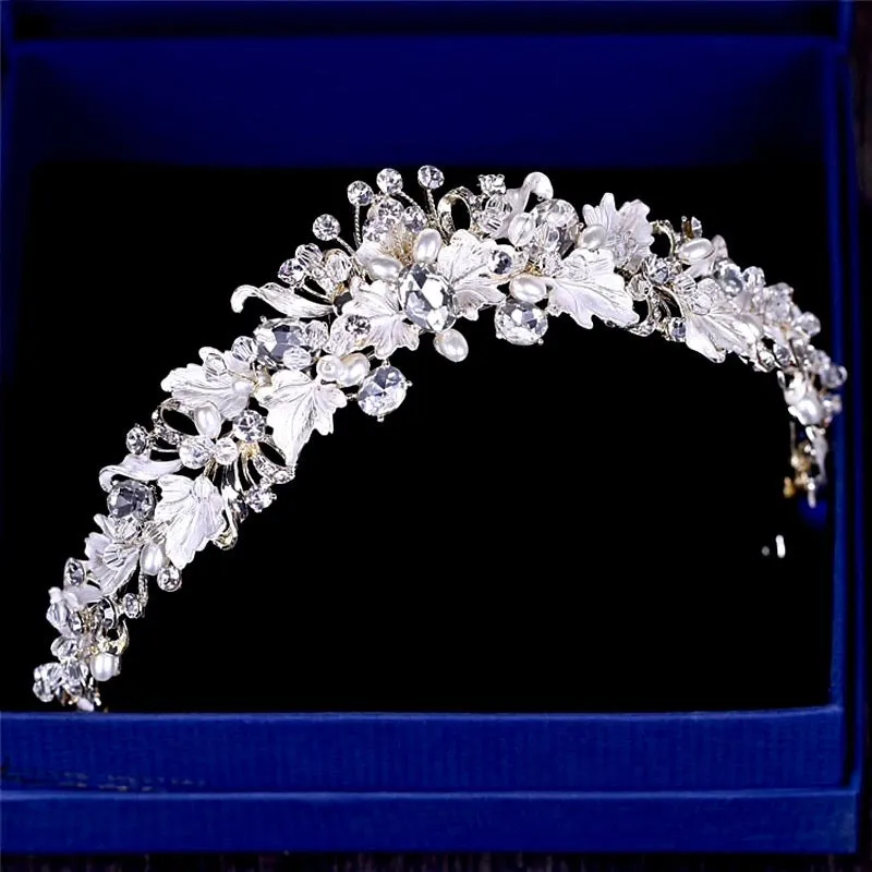 "Giada" - Pearl and Crystal Bridal Tiara - Available in Yellow Gold and Silver