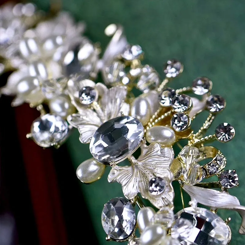 "Giada" - Pearl and Crystal Bridal Tiara - Available in Yellow Gold and Silver