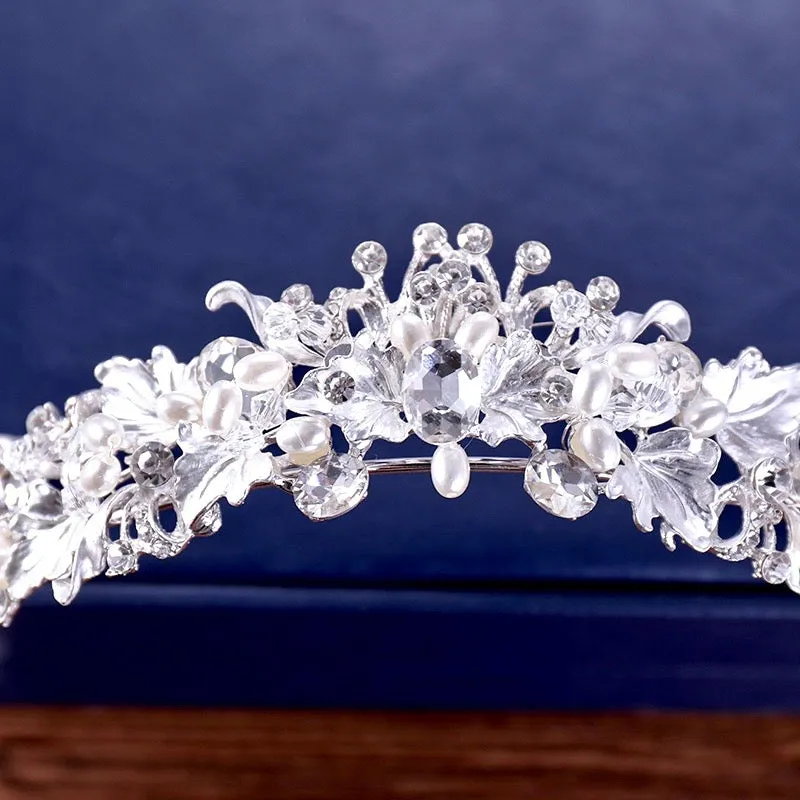 "Giada" - Pearl and Crystal Bridal Tiara - Available in Yellow Gold and Silver
