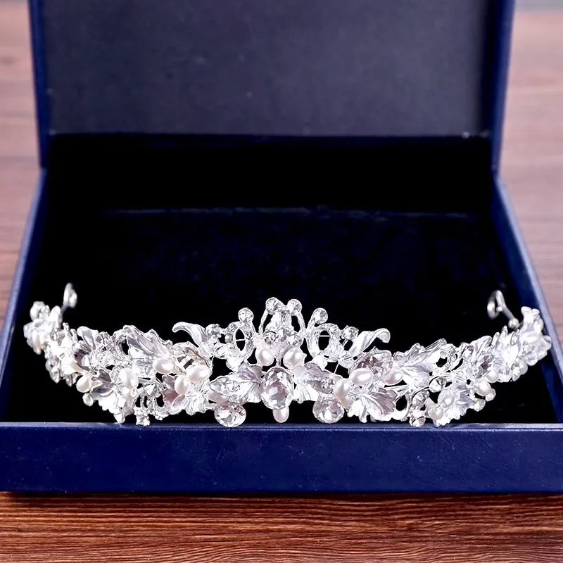 "Giada" - Pearl and Crystal Bridal Tiara - Available in Yellow Gold and Silver