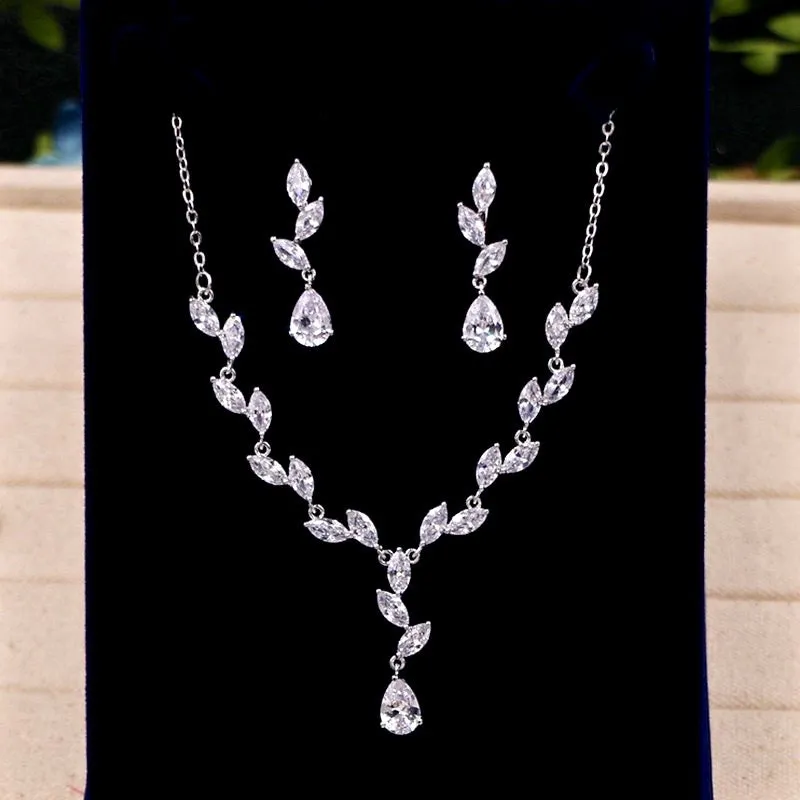 "Ivelina" - Silver Cubic Zirconia 3-Piece Bridal Jewelry Set With Tiara
