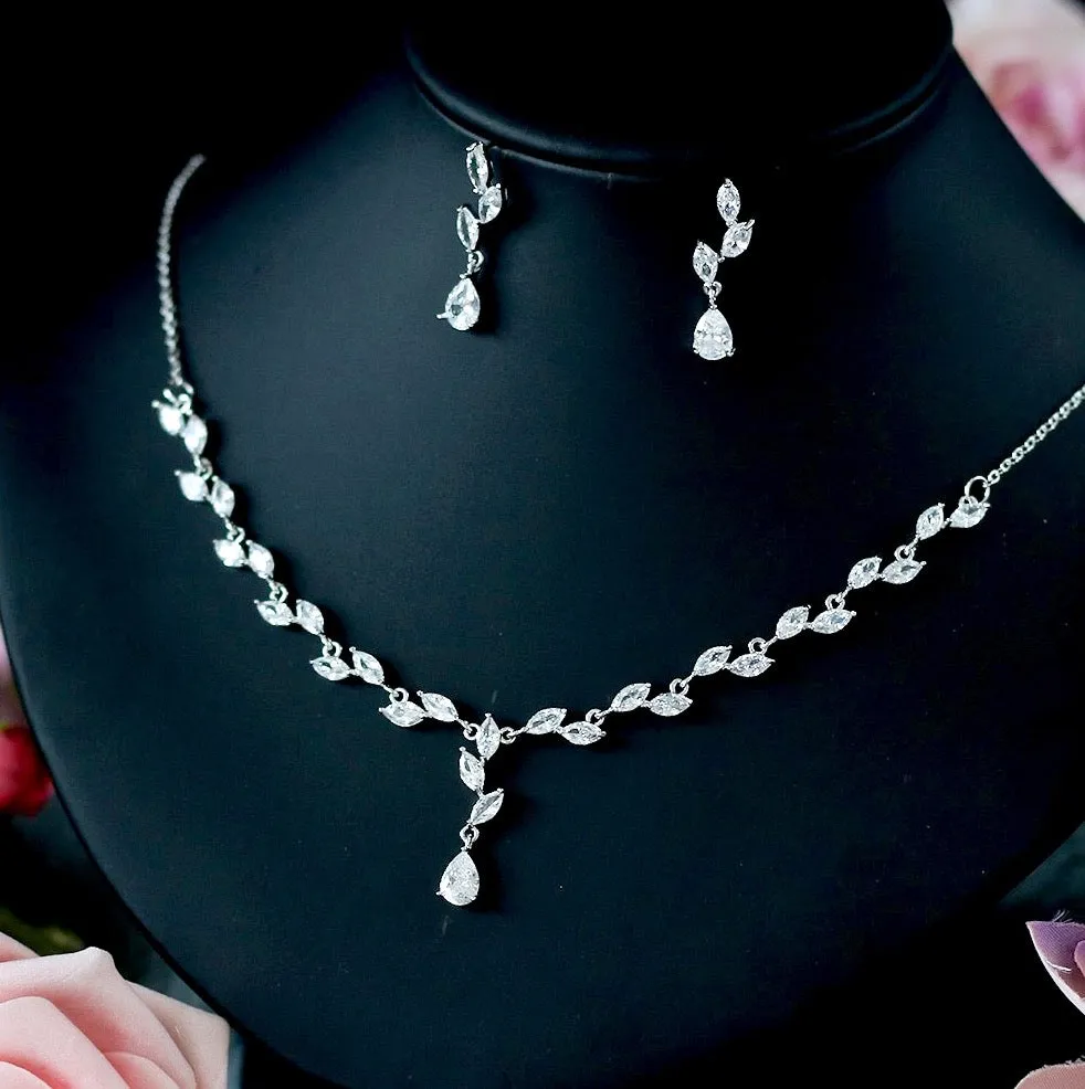 "Ivelina" - Silver Cubic Zirconia 3-Piece Bridal Jewelry Set With Tiara