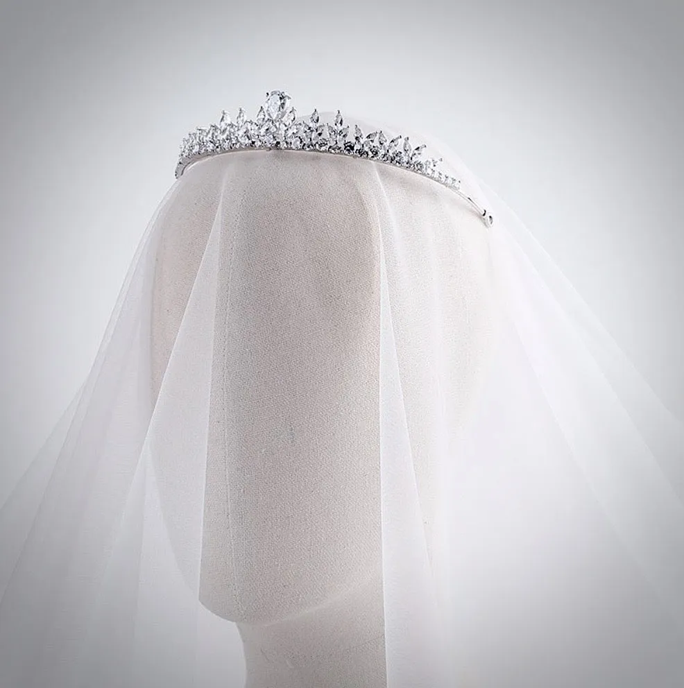 "Ivelina" - Silver Cubic Zirconia 3-Piece Bridal Jewelry Set With Tiara
