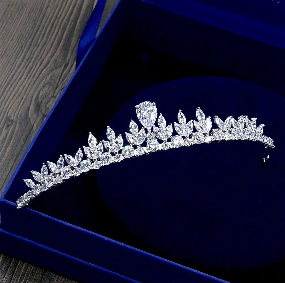 "Ivelina" - Silver Cubic Zirconia 3-Piece Bridal Jewelry Set With Tiara