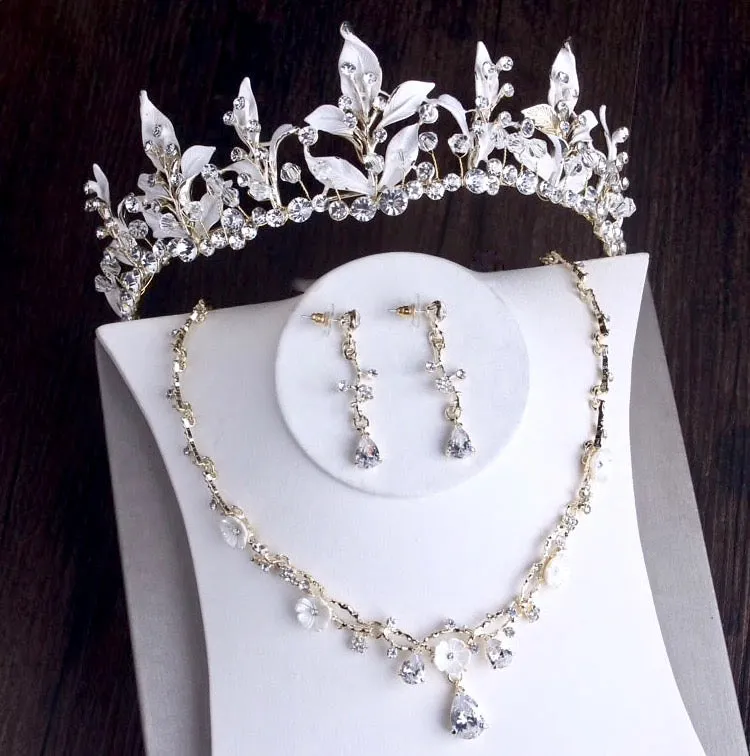 "Kariyah" - Gold Bridal 3-Piece Jewelry Set With Tiara