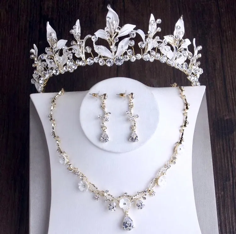 "Kariyah" - Gold Bridal 3-Piece Jewelry Set With Tiara