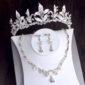 "Kariyah" - Gold Bridal 3-Piece Jewelry Set With Tiara