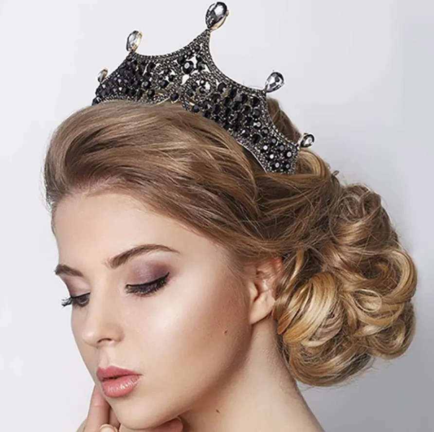 "Keeley" - Victorian Gothic Black Bridal 3-Piece Jewelry Set With Tiara
