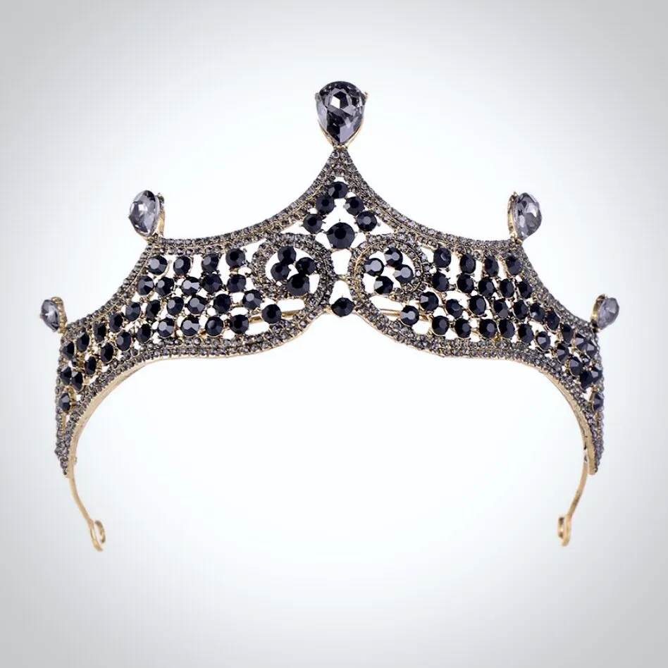 "Keeley" - Victorian Gothic Black Bridal 3-Piece Jewelry Set With Tiara