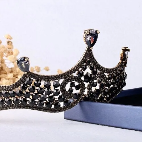"Keeley" - Victorian Gothic Black Bridal 3-Piece Jewelry Set With Tiara