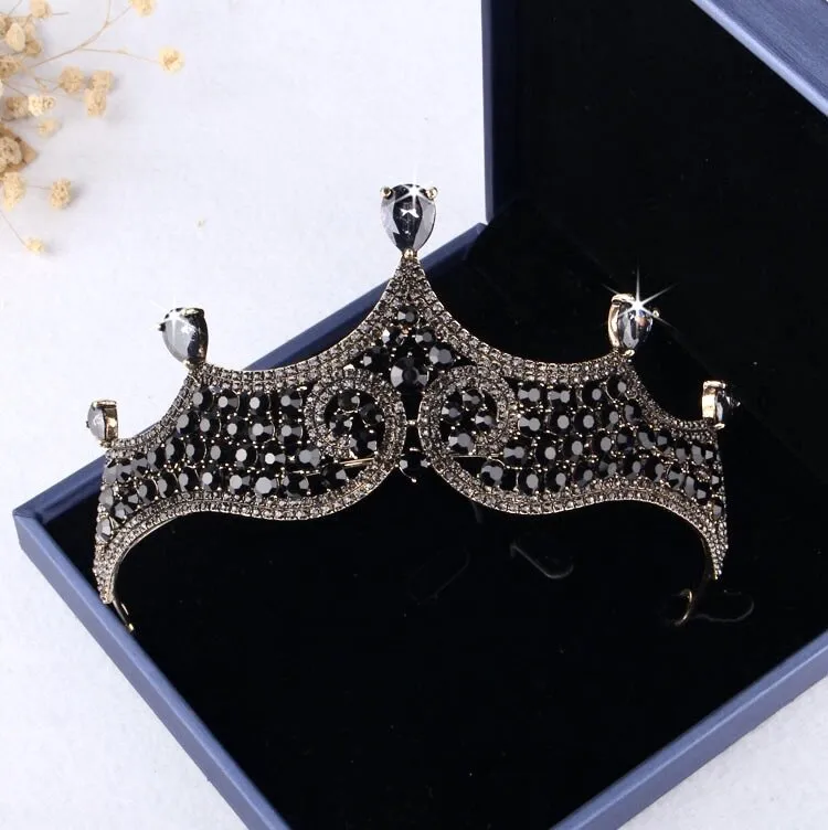 "Keeley" - Victorian Gothic Black Bridal 3-Piece Jewelry Set With Tiara