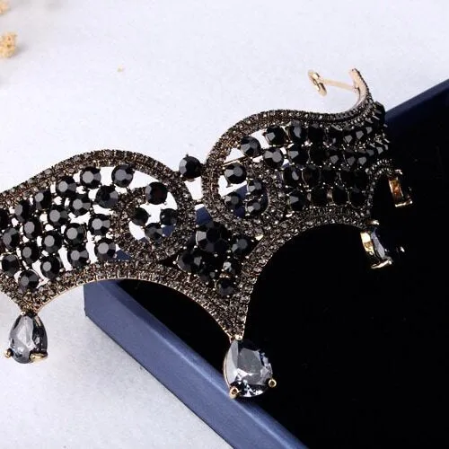 "Keeley" - Victorian Gothic Black Bridal 3-Piece Jewelry Set With Tiara