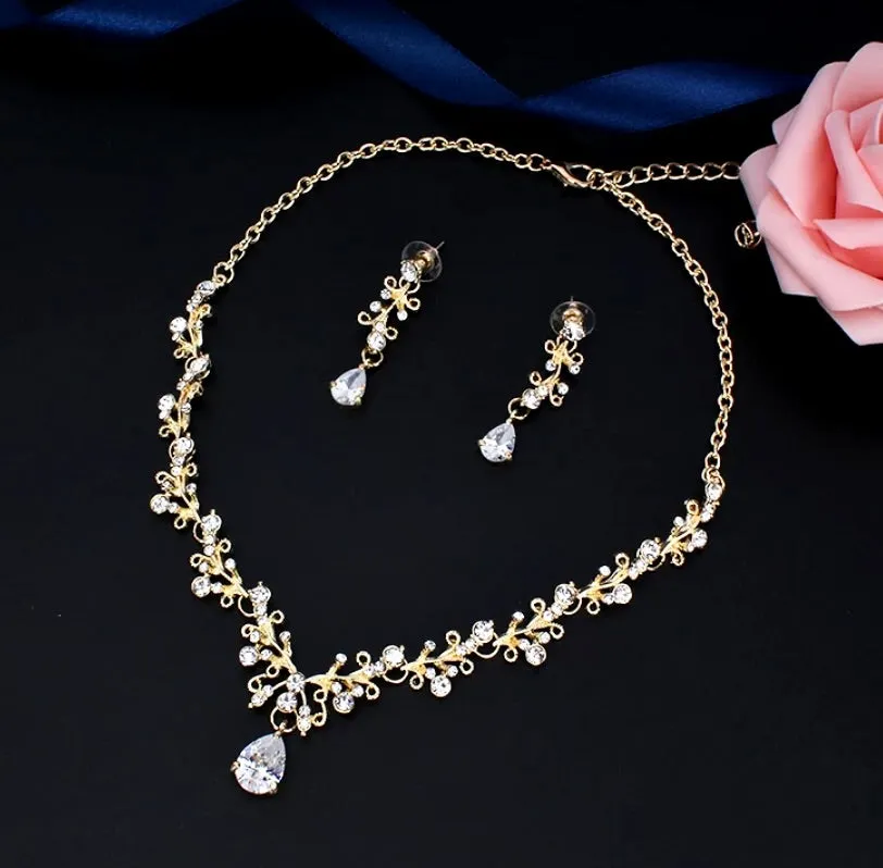 "Liana" - Bridal 3-Piece Jewelry Set With Tiara - Available in Gold and Silver