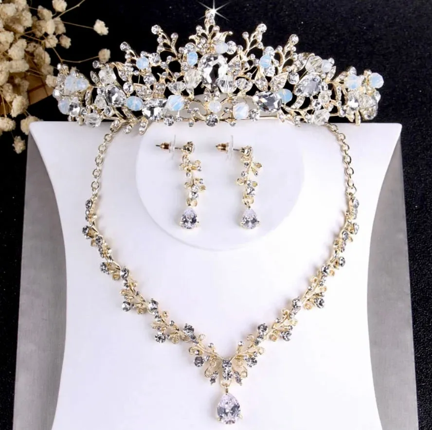"Liana" - Bridal 3-Piece Jewelry Set With Tiara - Available in Gold and Silver