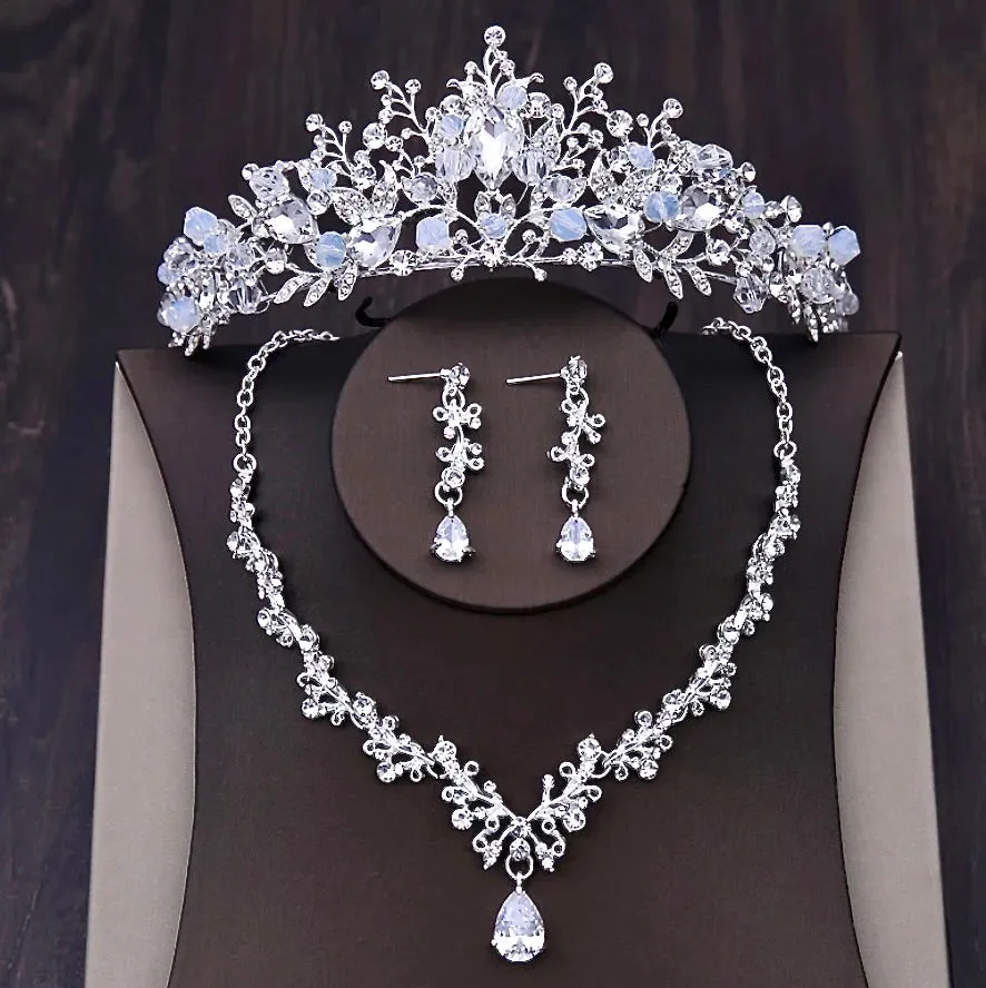 "Liana" - Bridal 3-Piece Jewelry Set With Tiara - Available in Gold and Silver