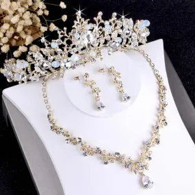 "Liana" - Bridal 3-Piece Jewelry Set With Tiara - Available in Gold and Silver