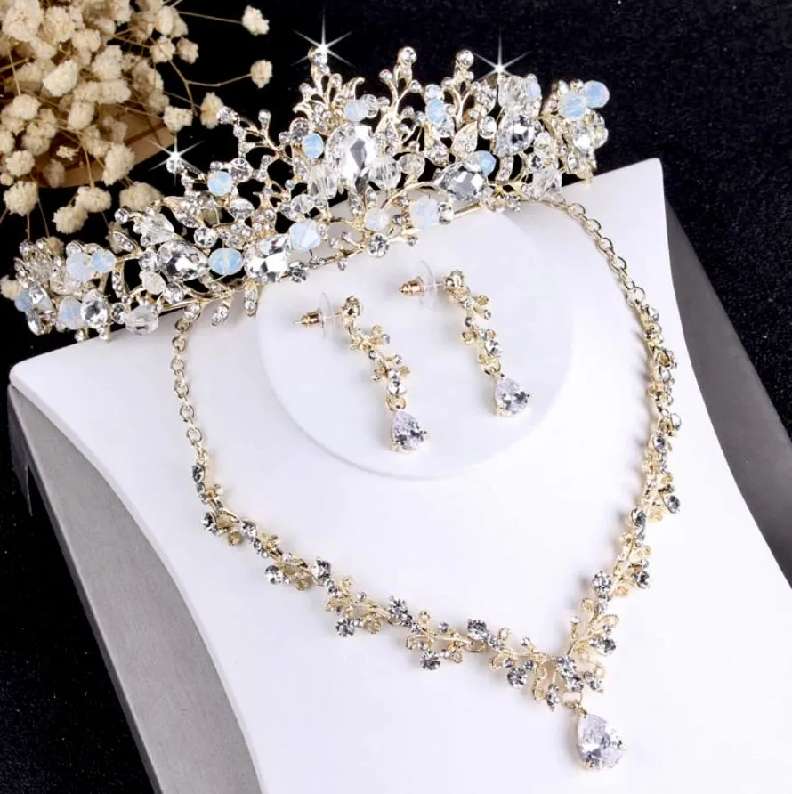 "Liana" - Bridal 3-Piece Jewelry Set With Tiara - Available in Gold and Silver