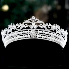 "Malina" - Pearl and Crystal Bridal Tiara - Available in Silver and Gold