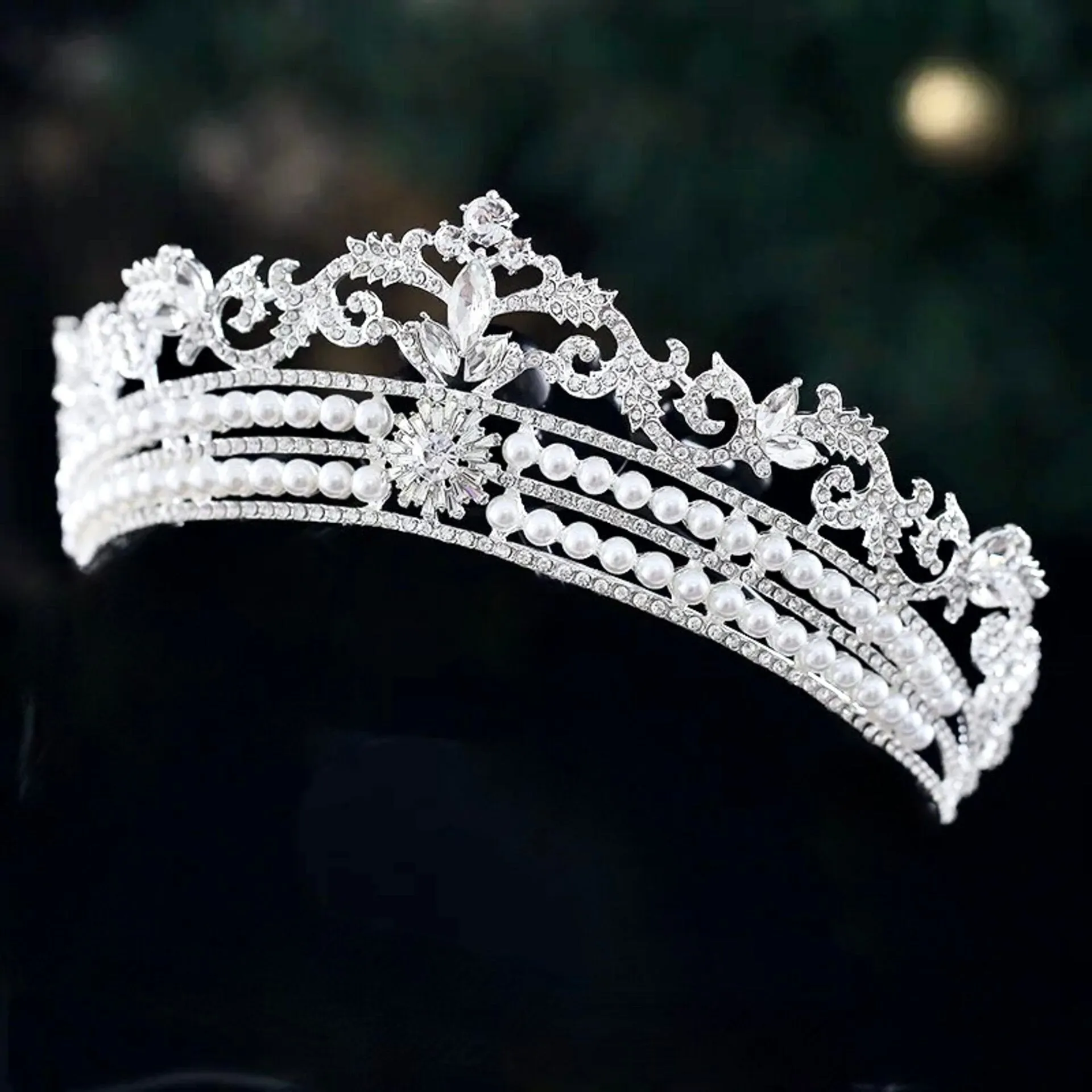 "Malina" - Pearl and Crystal Bridal Tiara - Available in Silver and Gold