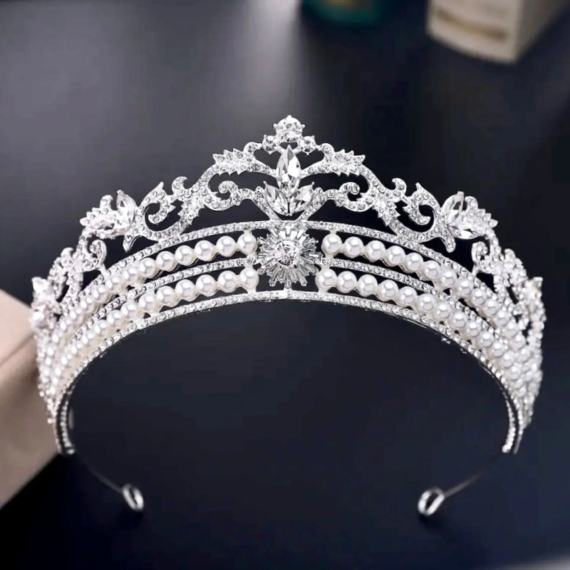 "Malina" - Pearl and Crystal Bridal Tiara - Available in Silver and Gold