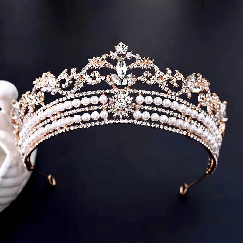 "Malina" - Pearl and Crystal Bridal Tiara - Available in Silver and Gold