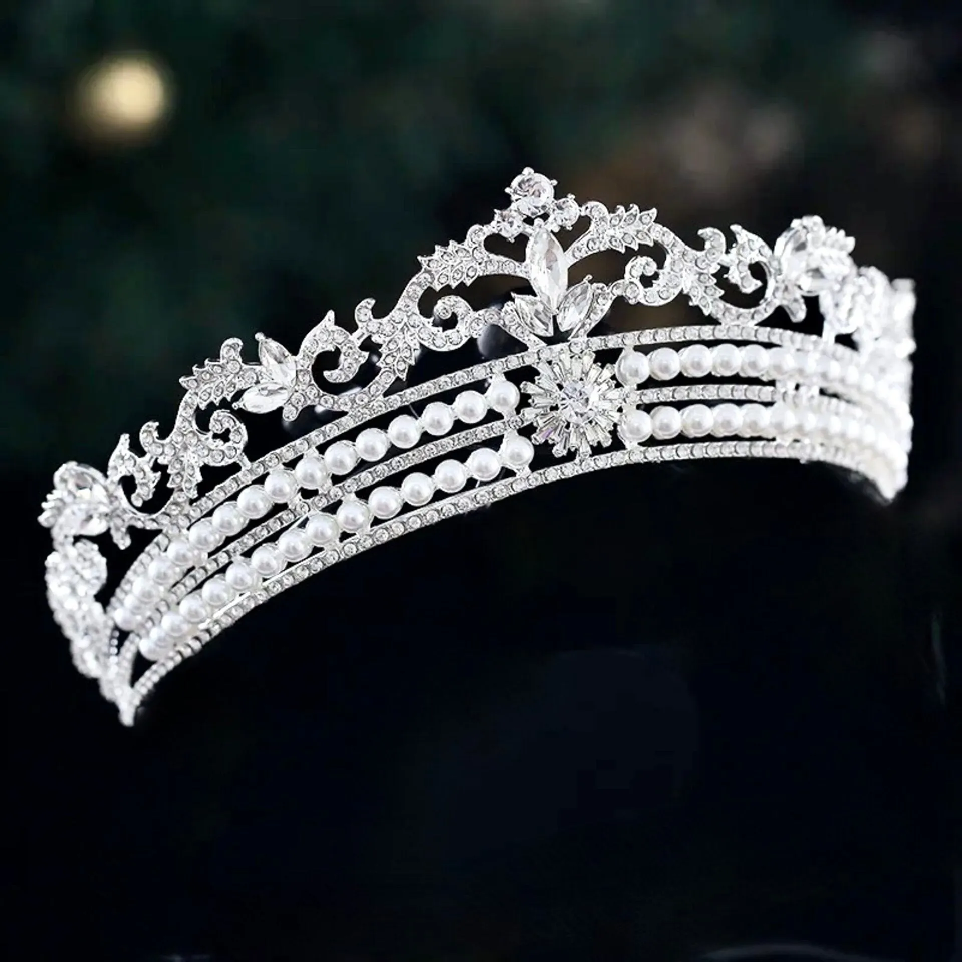 "Malina" - Pearl and Crystal Bridal Tiara - Available in Silver and Gold