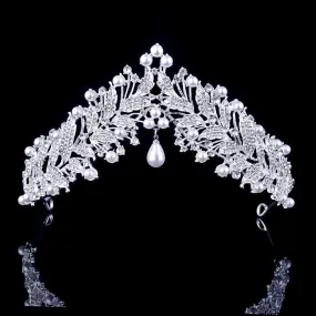 "May" - Pearl and Cubic Zirconia Bridal Tiara