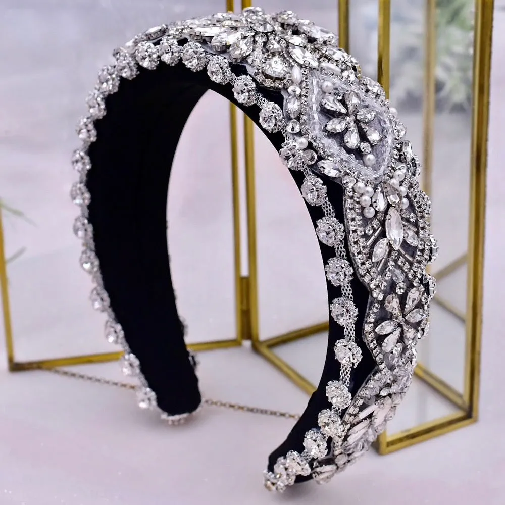 "Reina" - Royal Austrian Crystal and Pearl Bridal Headband / Tiara