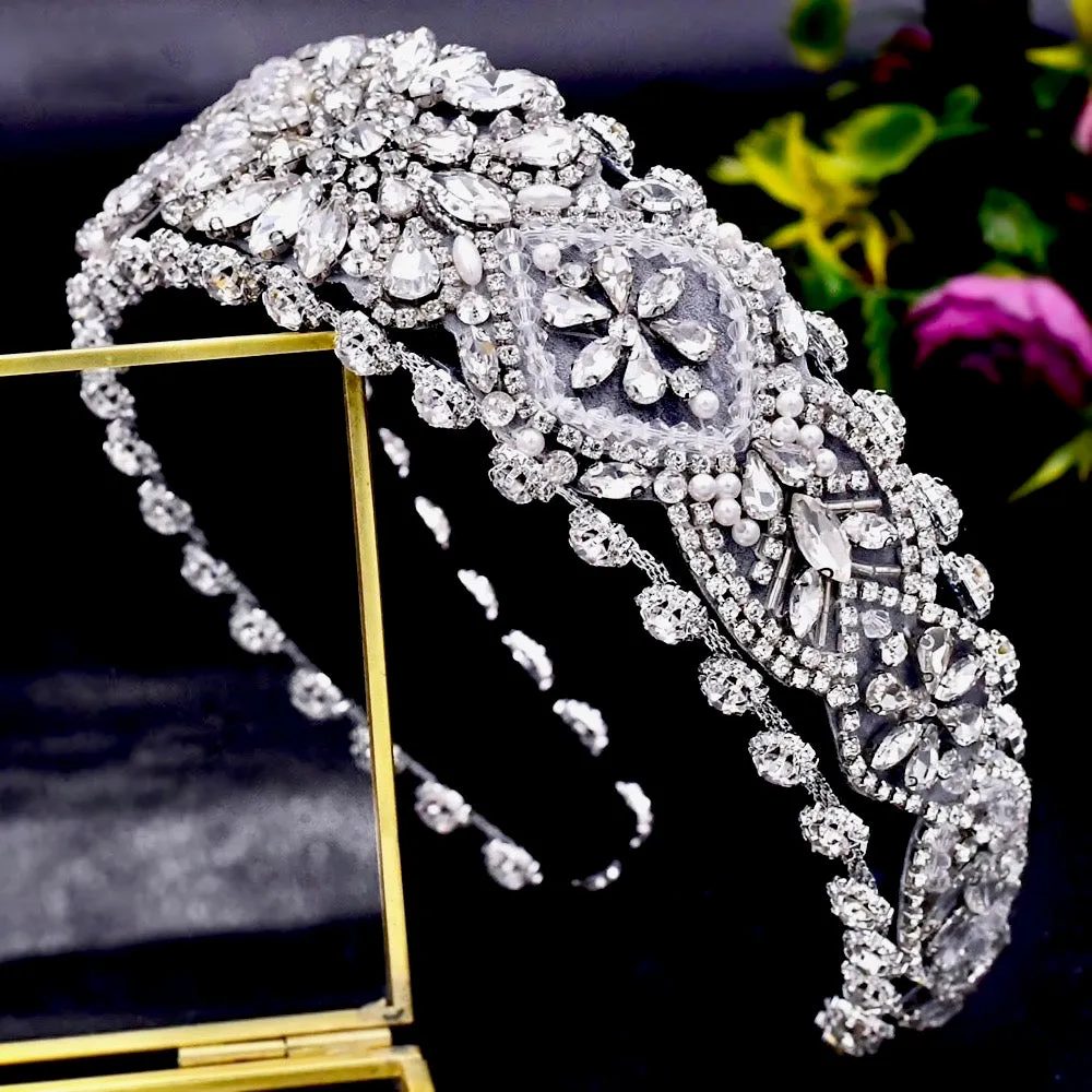 "Reina" - Royal Austrian Crystal and Pearl Bridal Headband / Tiara