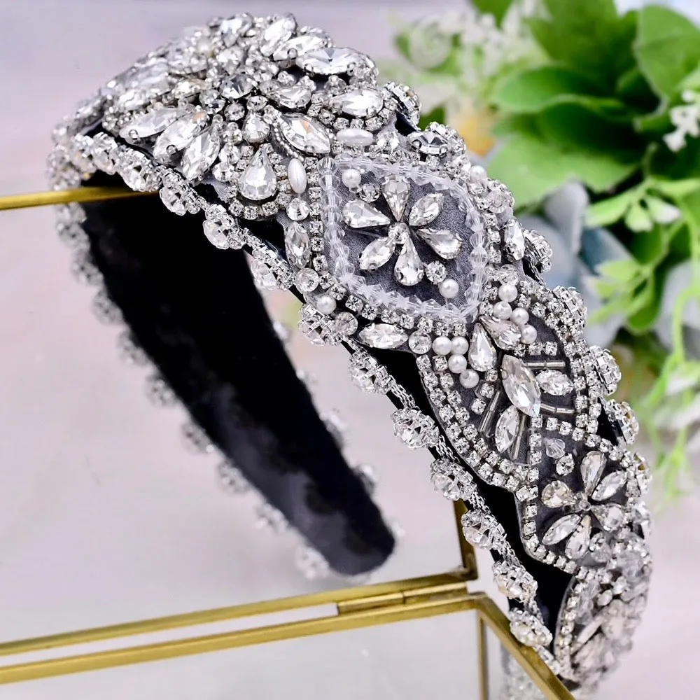 "Reina" - Royal Austrian Crystal and Pearl Bridal Headband / Tiara