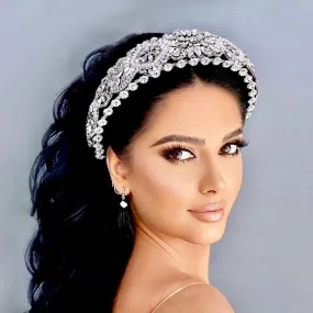 "Reina" - Royal Austrian Crystal and Pearl Bridal Headband / Tiara