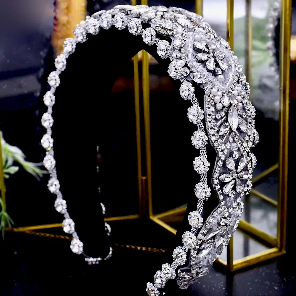 "Reina" - Royal Austrian Crystal and Pearl Bridal Headband / Tiara