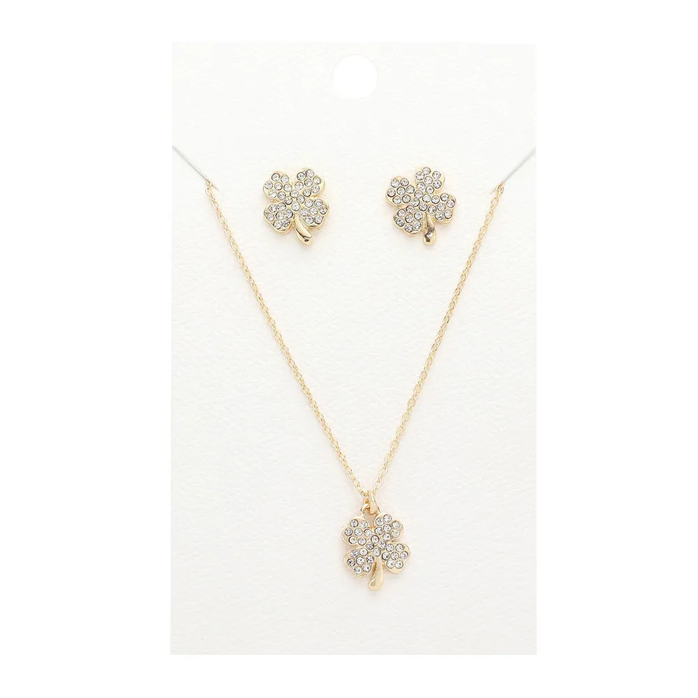 Rhinestone Embellished Clover Pendant Necklace